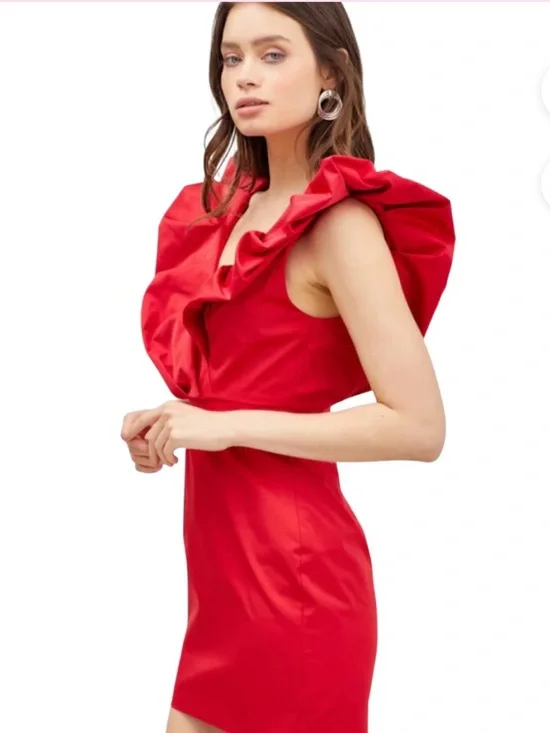 DO+BE Red Ruffle V-Neck Mini Dress Size L - Picture 2 of 7
